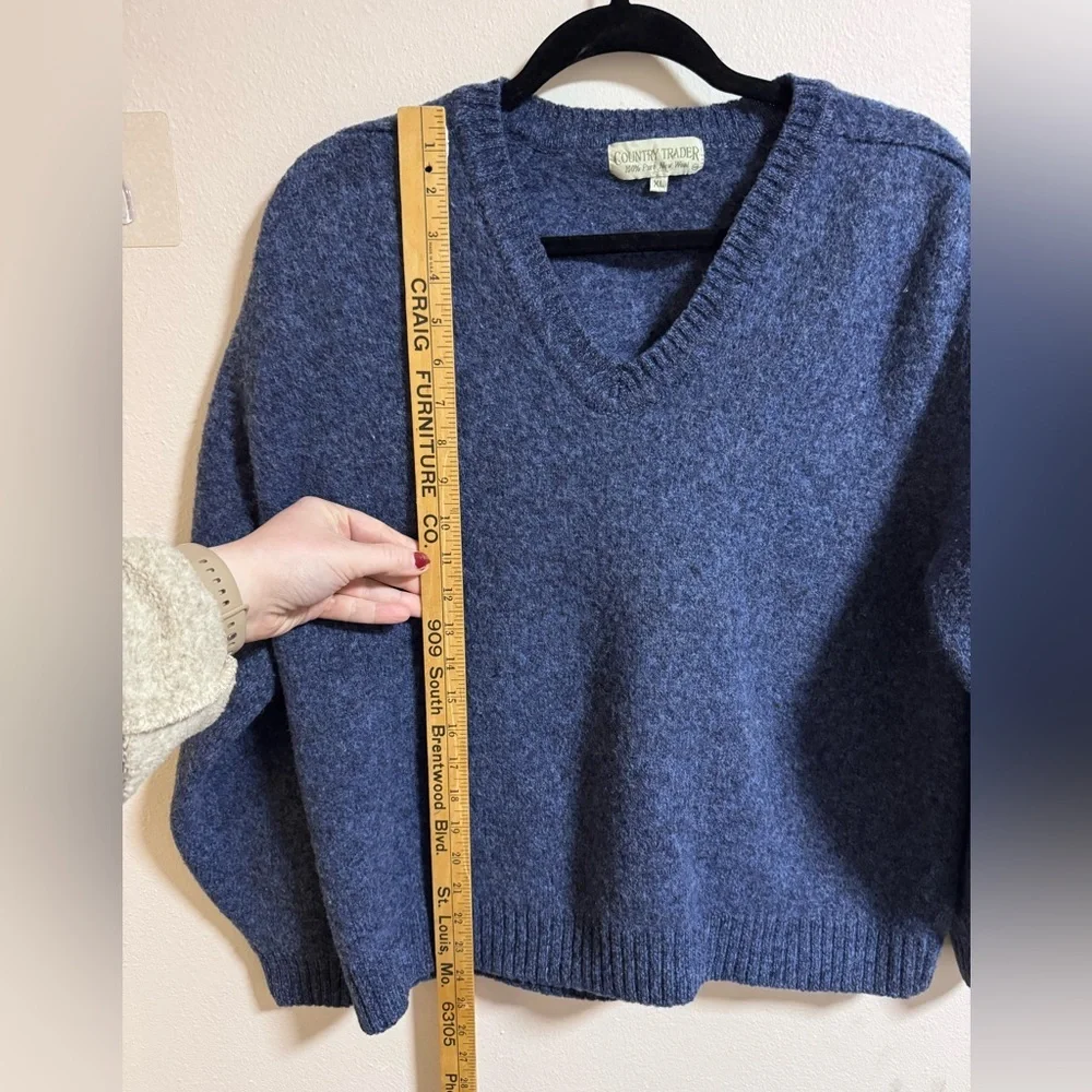 Country Trader 100% Wool Blue V-Neck Sweater XL